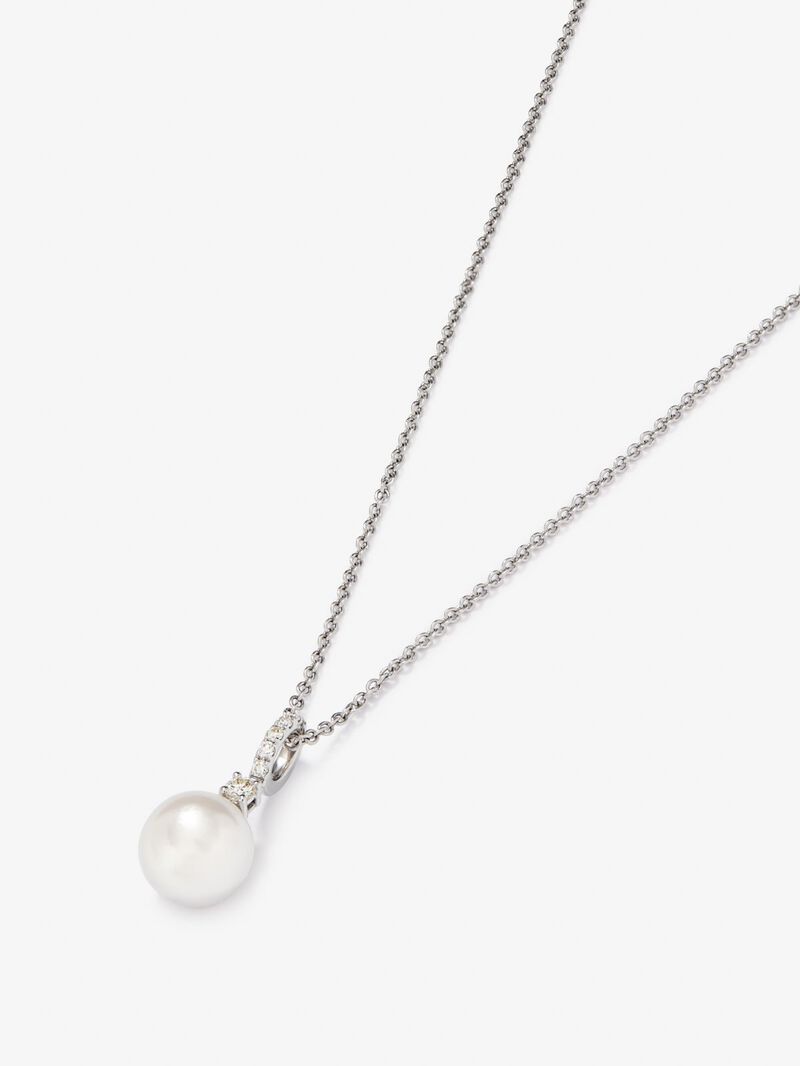 18K white gold pendant with pearl akoya and 0.1 cts diamonds image number 1