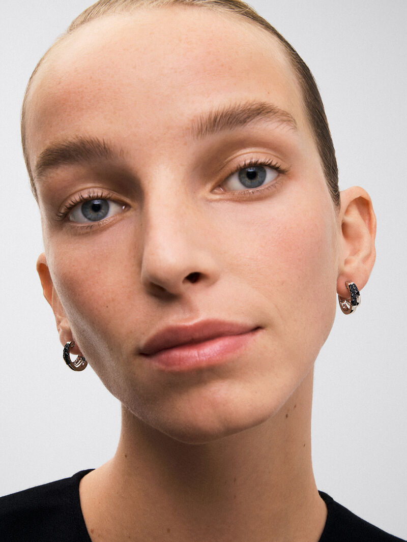 Double hoop earrings made of 925 silver with spinels. image number 3