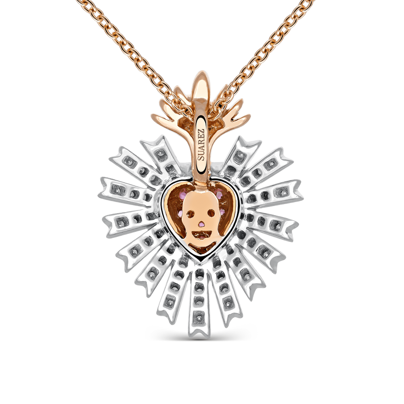 Colgante corazón de oro rosa y oro blanco de 18kt con diamantes y zafiros rosas, PT17003-OBORZRDDM_V