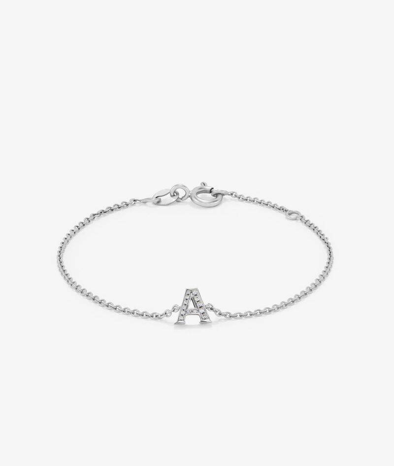 18K White Gold Chain Bracelet with Initial and Diamonds image number 0