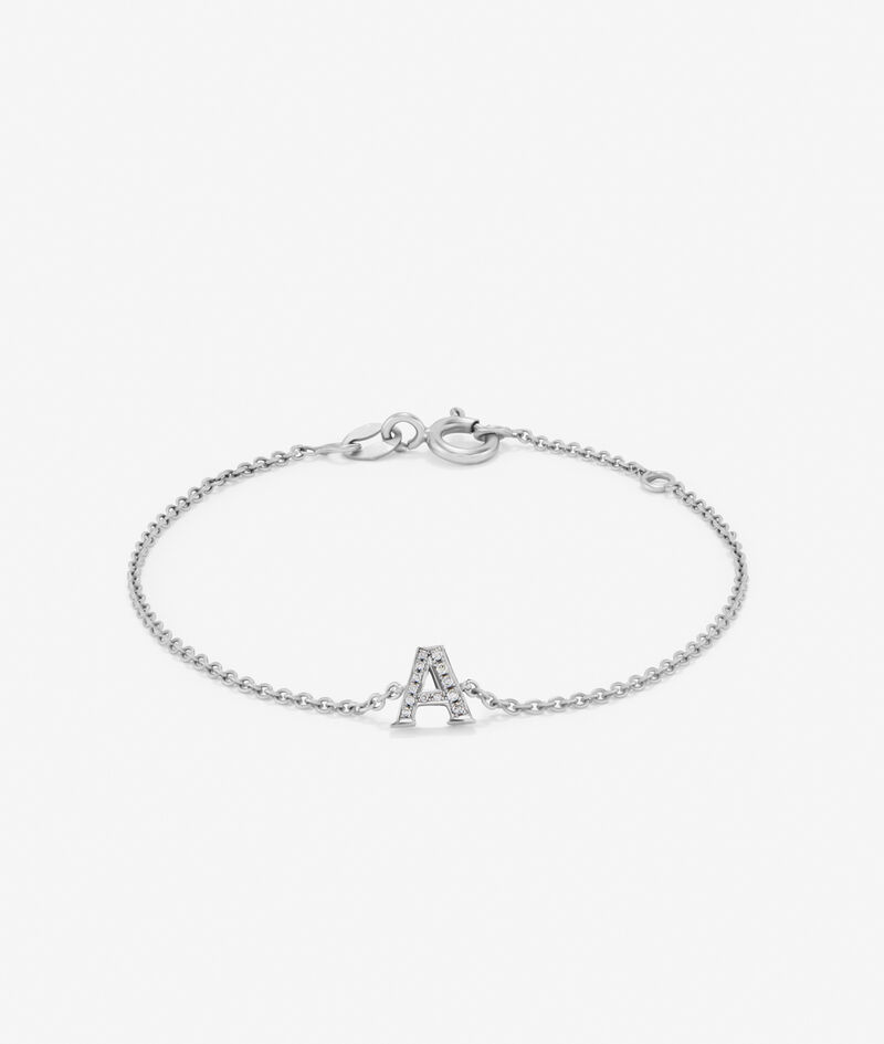 18K White Gold Chain Bracelet with Initial and Diamonds image number 0
