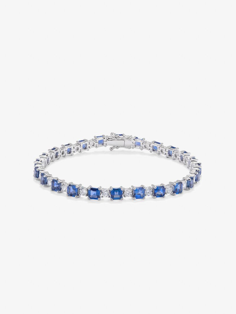 18K white gold rivière bracelet with 9.97 ct octagonal-cut blue sapphires and 2.63 ct brilliant-cut diamonds image number 0