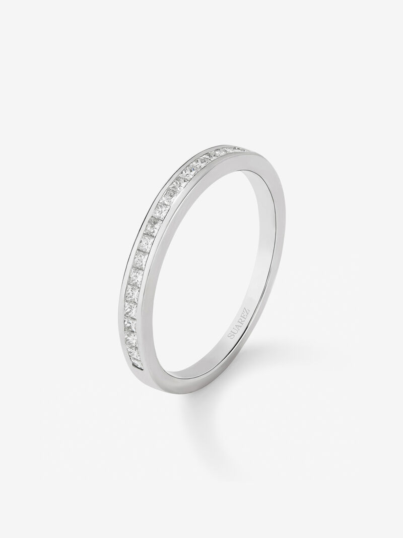 Half-eternity engagement ring made of 18K white gold with princess cut diamonds on band image number 0