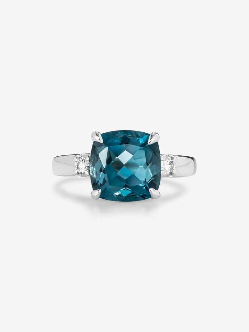 925 silver triple ring with cushion-cut London blue topaz of 5.08 cts and 2 brilliant-cut diamonds with a total of 0.12 cts image number 2