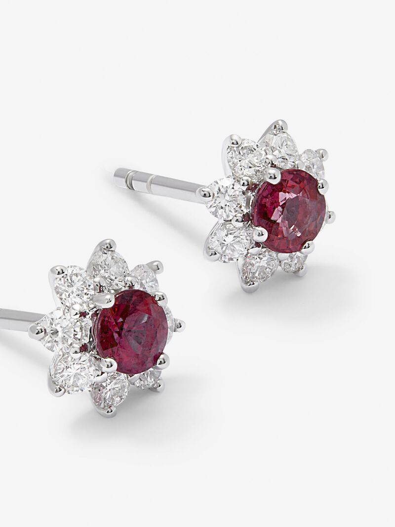 18K white gold star earrings with ruby and diamond image number 2