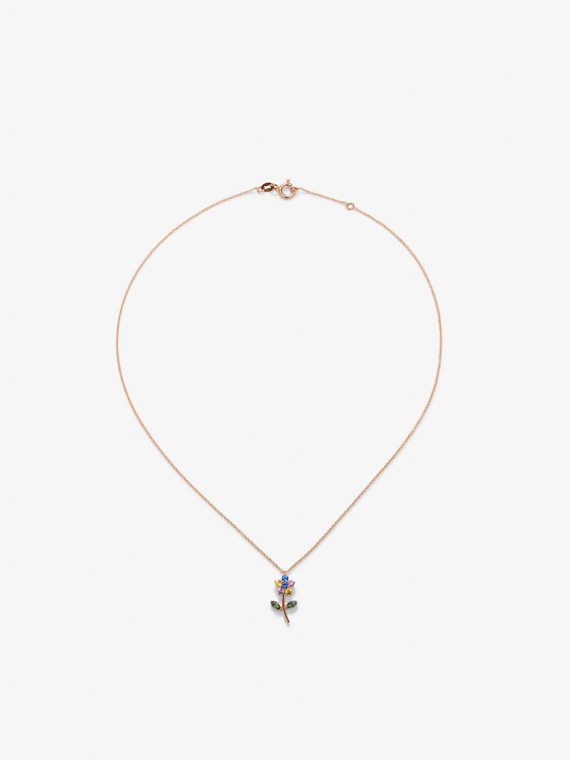18K rose gold pendant with green and multicolor sapphires in the shape of a flower image number 0