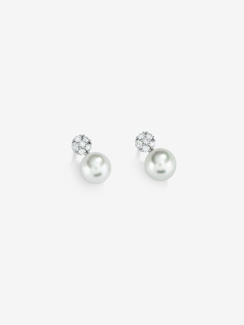 18K white gold earrings with 12 brilliant-cut diamonds with a total of 0.34 cts and 2 8.5mm Australian pearls image number 2