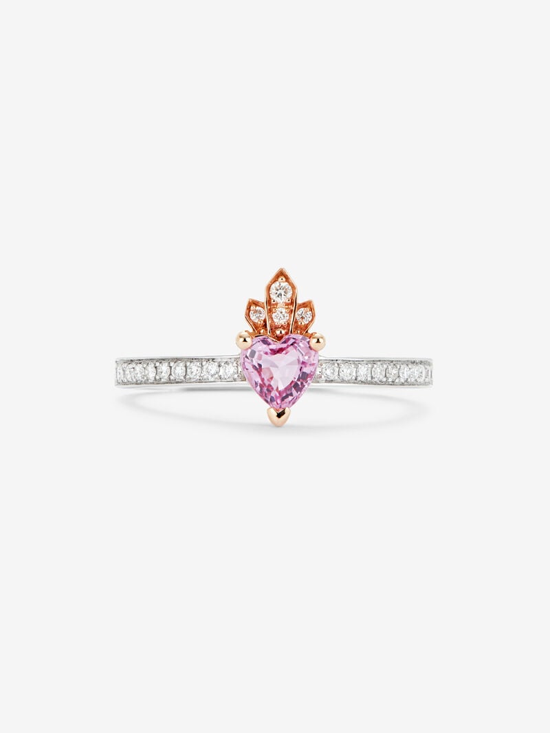 18K white and rose gold ring with heart-cut pink sapphire of 0.4 cts and 26 brilliant-cut diamonds with a total of 0.132 cts image number 2