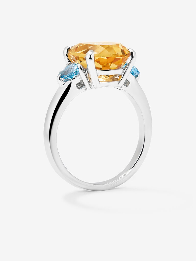 925 silver triple ring with oval-cut citrine quartz and 2 brilliant-cut Swiss blue topazes image number 4