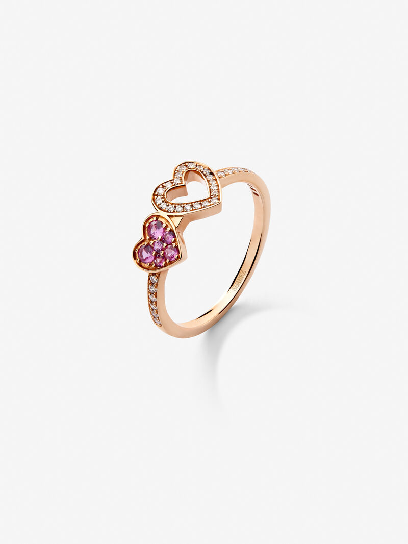 18kt rose gold ring of hearts with diamonds and pink sapphires image number 0