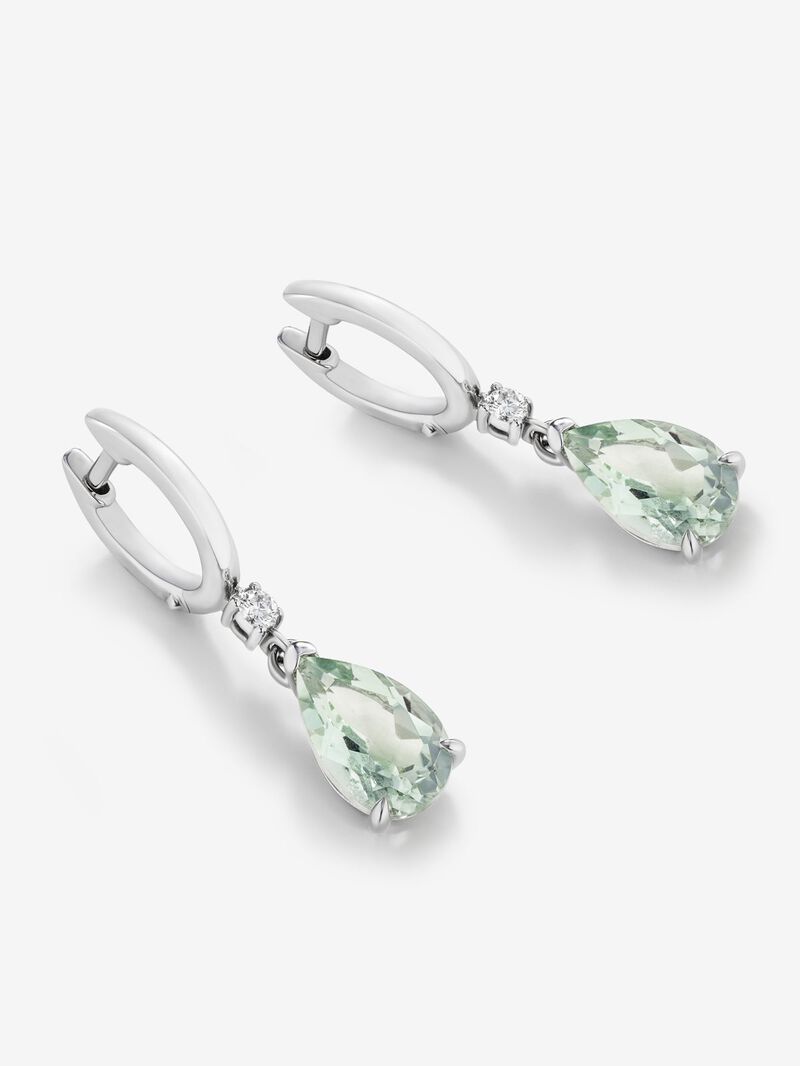 925 Silver hoop earrings with green amethyst and hanging diamond image number 2