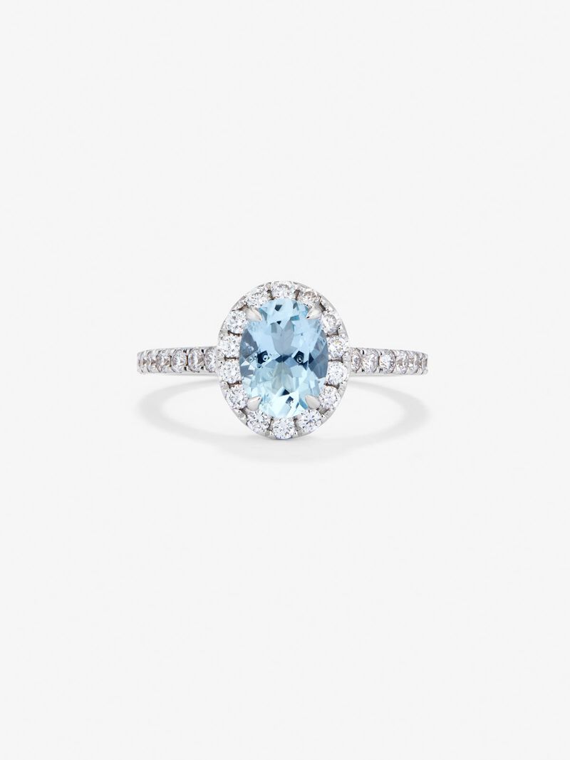 18K white gold ring with oval size of 1.02 cts and white diamonds in bright size image number 2