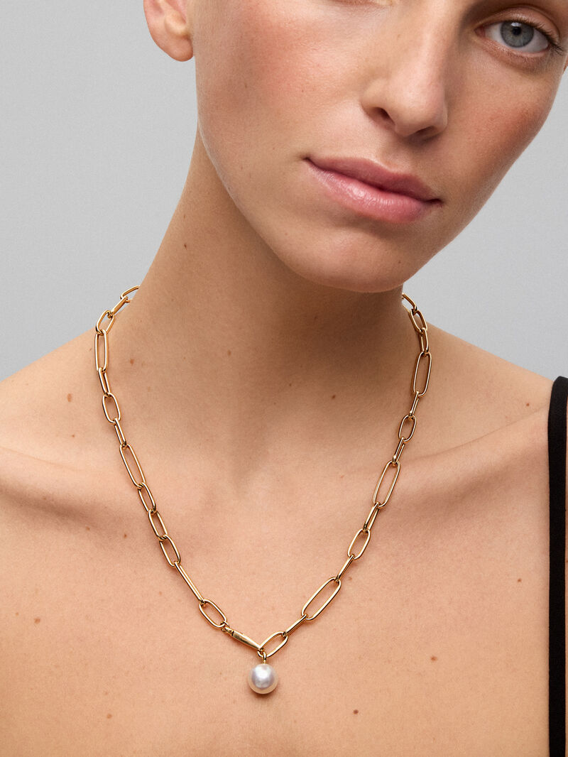 18K Yellow Gold Link Necklace with 11.5mm Australian Pearl image number 1
