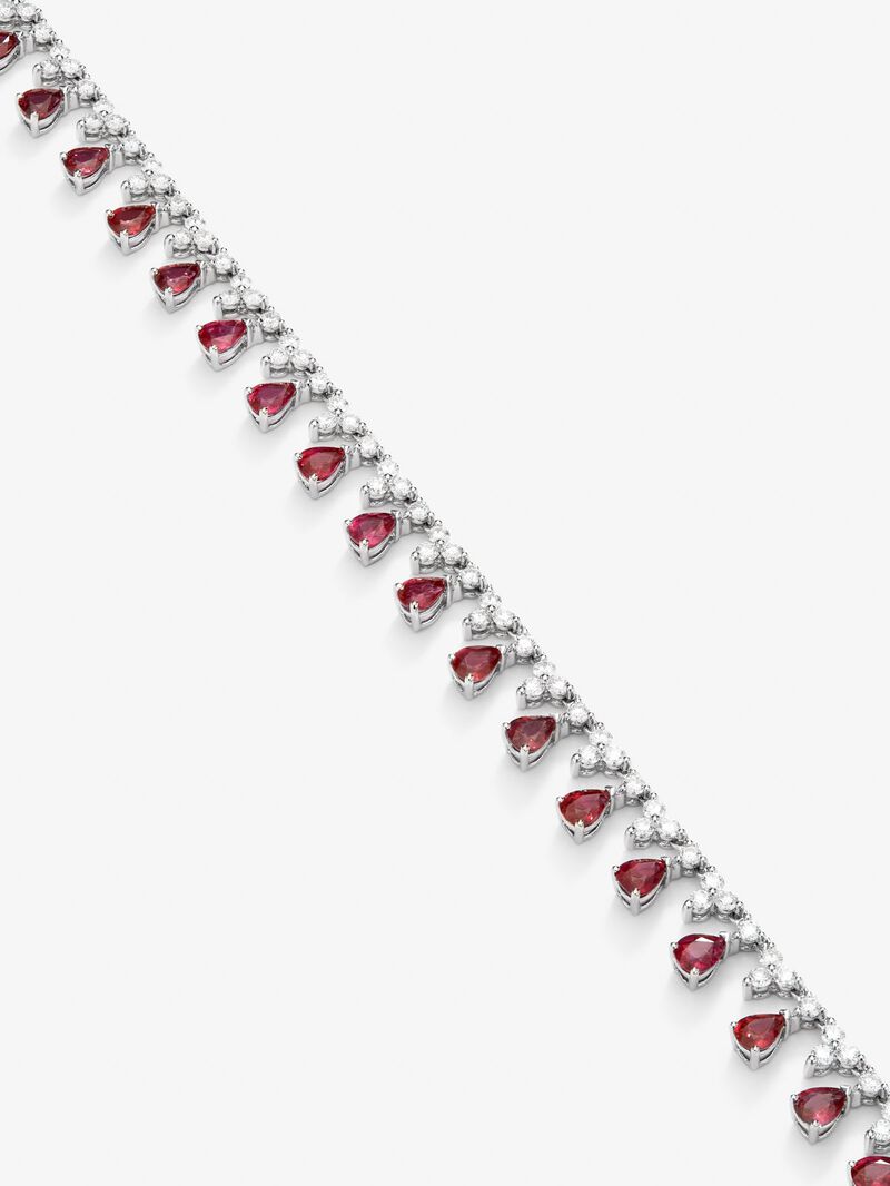 18K White Gold Rivière Collar with Red Rubyes in PESA Size 8.53 cts and White Diamonds in Bright Size 7.63 CTS image number 2
