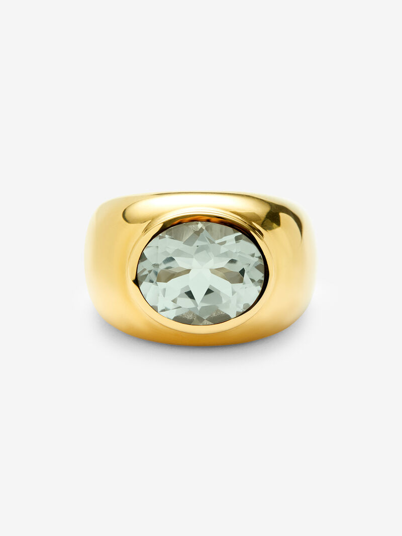 18K yellow gold ring with oval-cut green amethyst image number 2