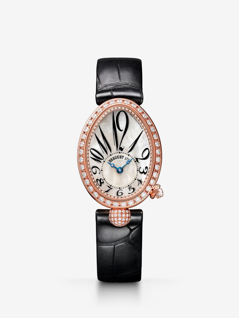 Breguet Reine de Naples watch in 18K rose gold, mother-of-pearl and diamonds, leather bracelet, with sapphire crystal and mechanical movement image number 0