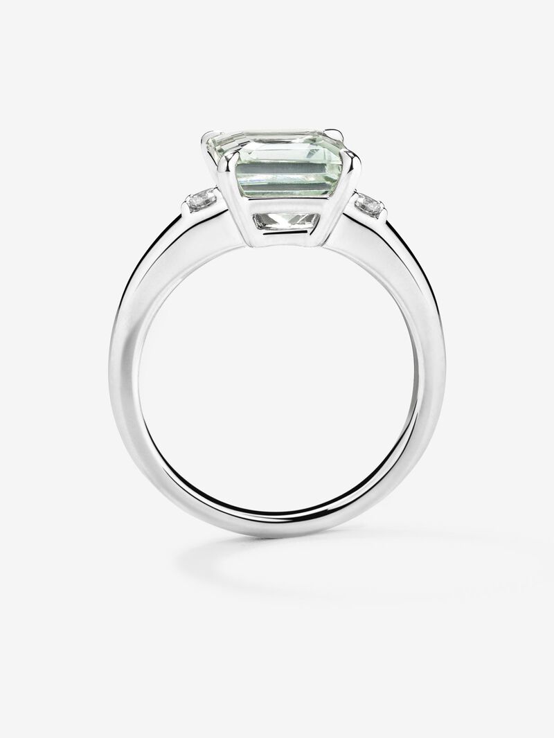 925 silver ring with green amethyst in emerald cut of 3.12 cts and 2 brilliant cut diamonds with a total of 0.09 cts image number 3