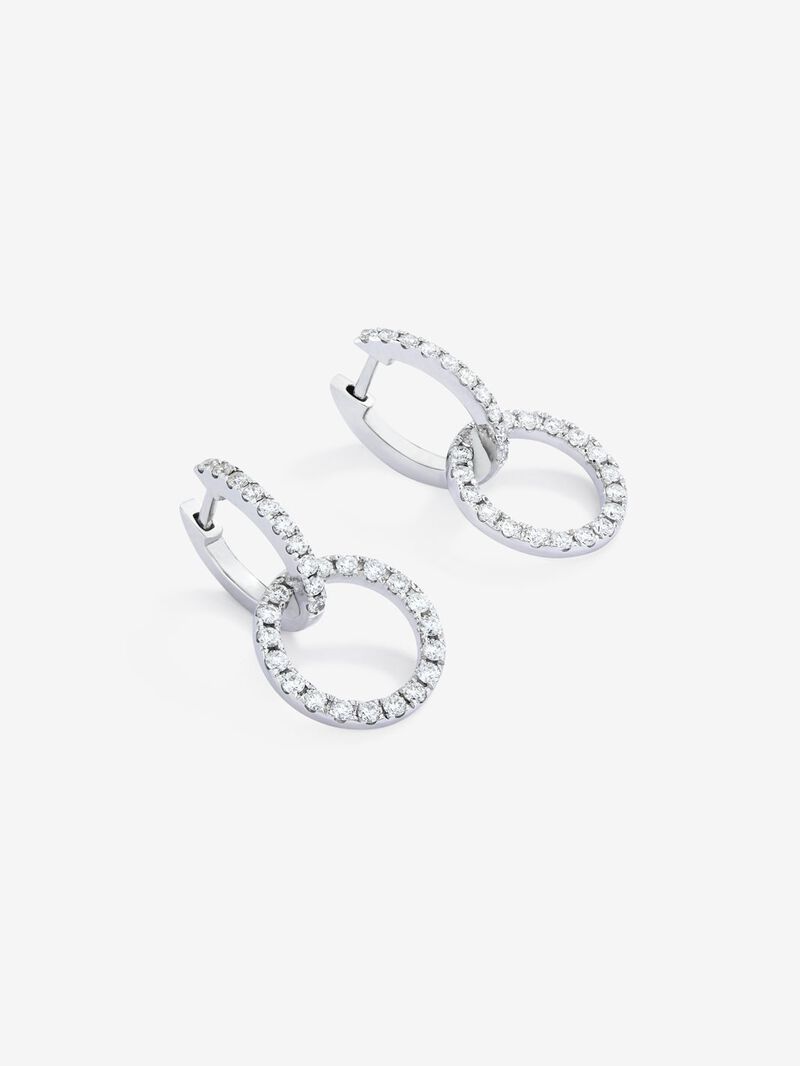 18kt white gold double hoop earrings with diamonds image number 1