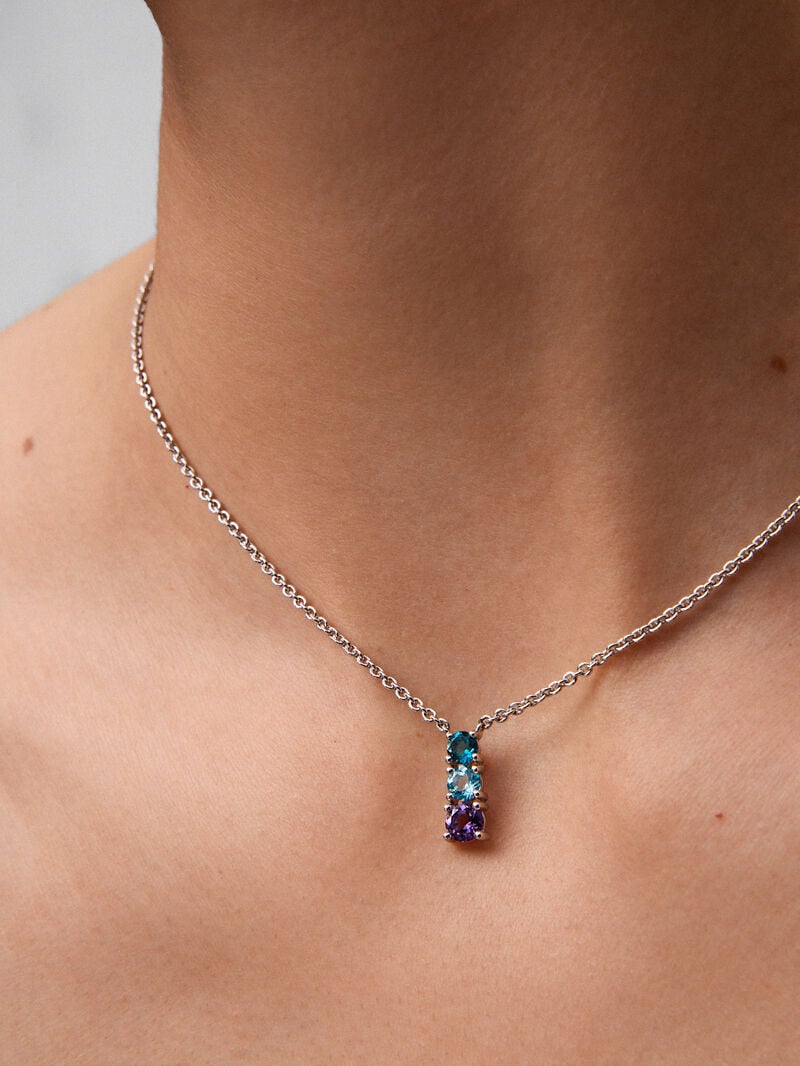 925 silver pendant with London blue topaz, Swiss blue topaz and brilliant-cut purple amethyst image number 4