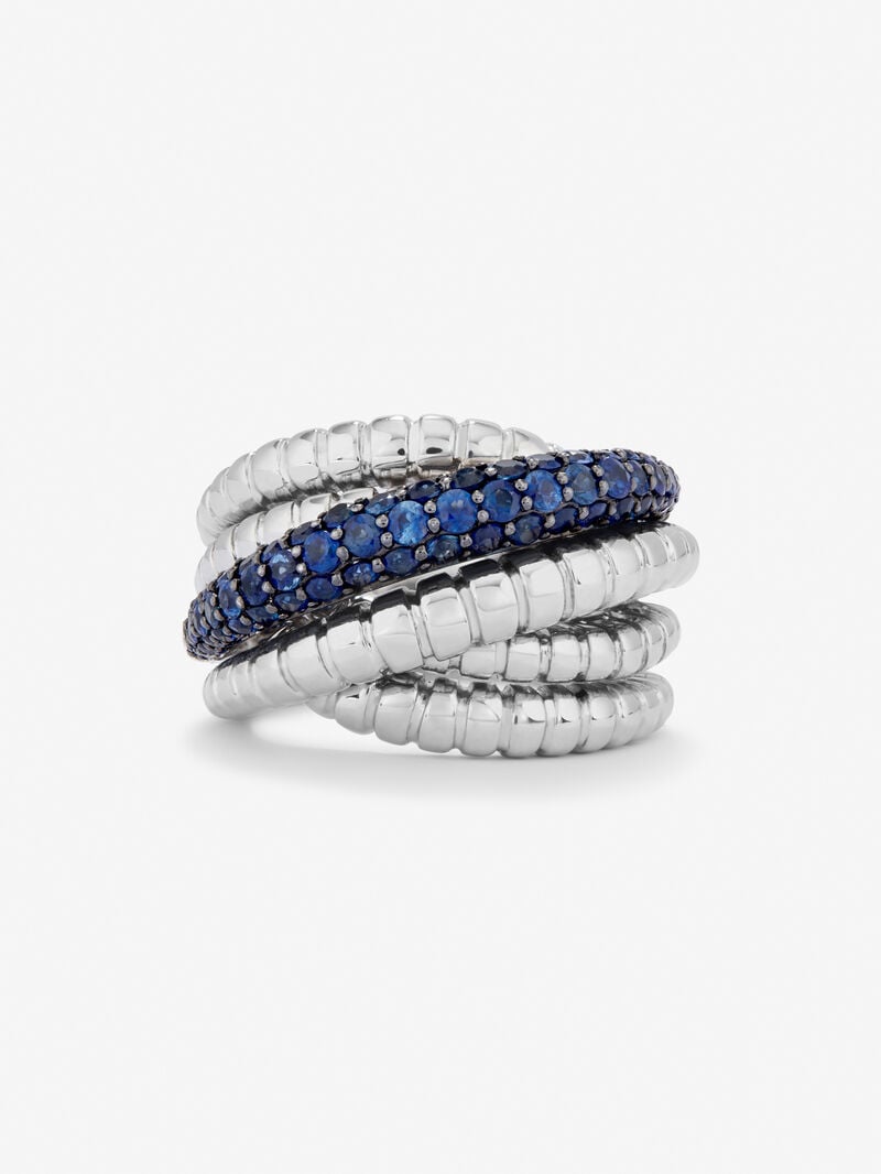 Wide multiband torsade ring in 925 silver with sapphires image number 2