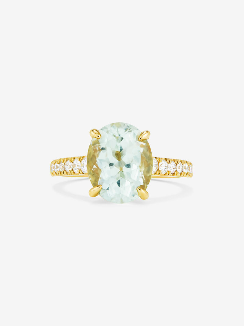18K yellow gold ring with oval-cut green amethyst of 3.8 cts and 14 brilliant-cut diamonds with a total of 0.32 cts image number 2