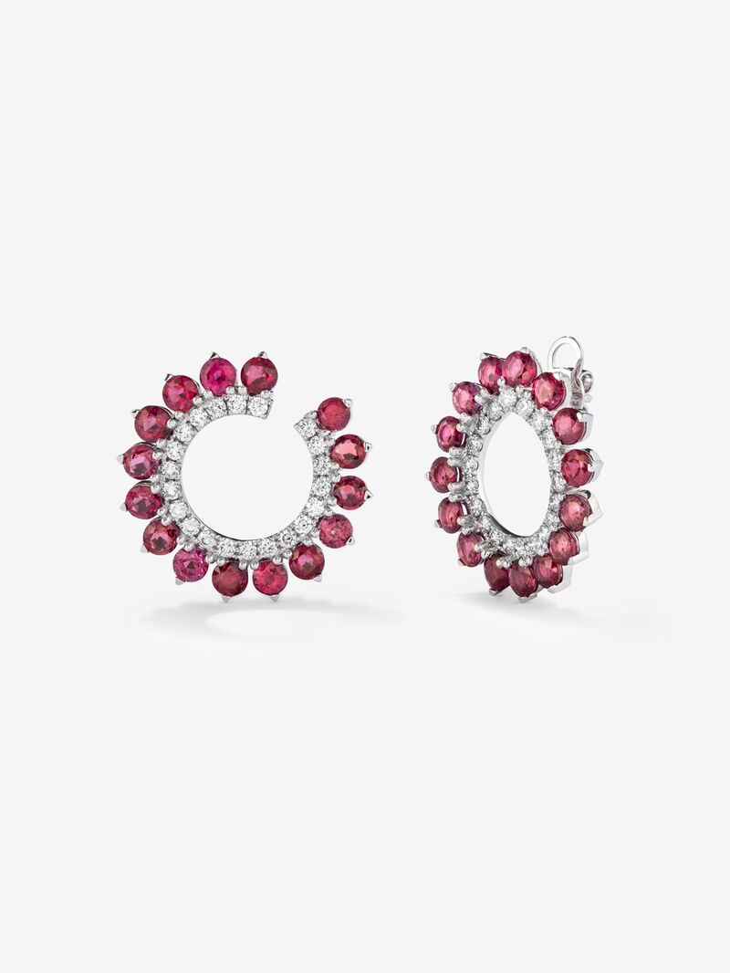 18K White Gold Aro Earrings with Red Rubyes in Blind Size 6.52 cts and White Diamonds in Bright Size of 1 CTS image number 0