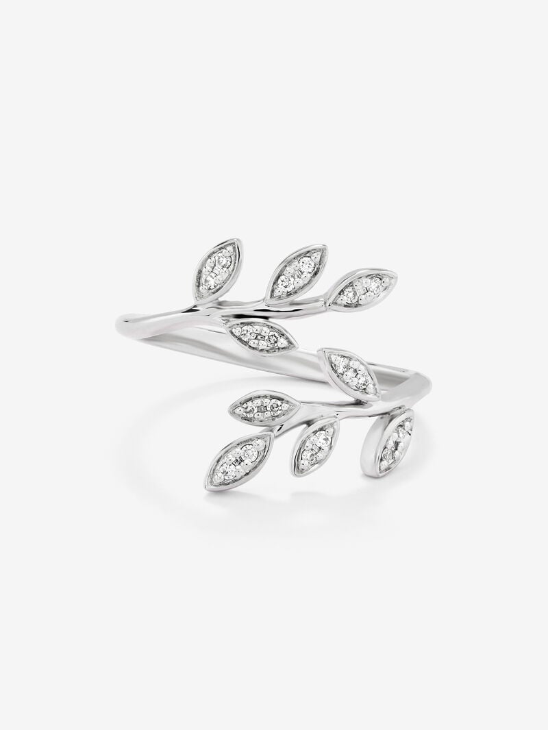 18K white gold ring with 18 brilliant-cut diamonds with a total of 0.07 cts and leaf shape image number 2