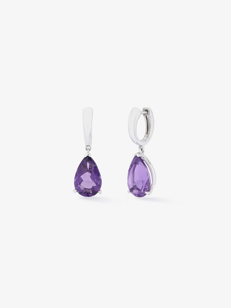 925 Silver hoop earrings with hanging amethyst image number 0
