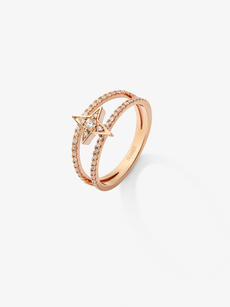 18K rose gold double ring with star and 49 brilliant-cut diamonds with a total of 0.29 cts image number 0