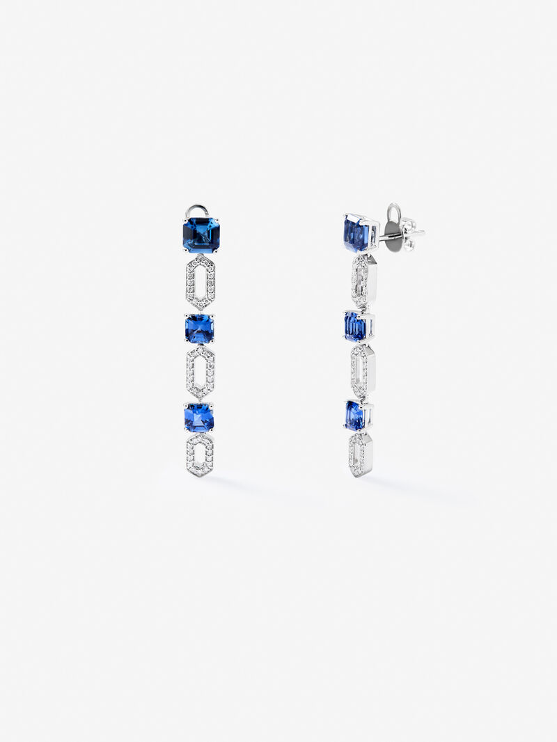 18K white gold earrings with blue zafiros in octagonal size 5.32 cts and white diamonds in bright 0.32 cts image number 0