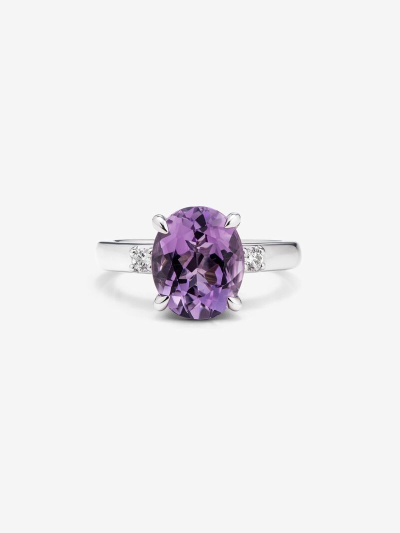 928 Silver triple ring with amethyst and diamonds image number 2