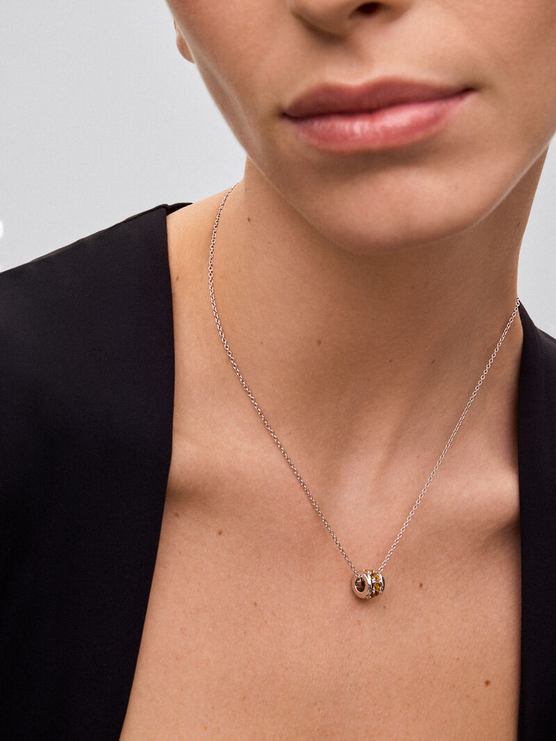 925 silver pendant with paved brilliant-cut citrine quartz image number 1
