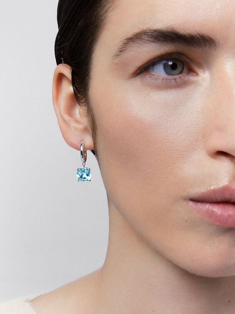 925 Silver Hoop Earrings with Hanging Topaz image number 1
