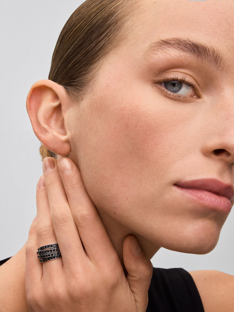 925 silver multi-arm ring with brilliant-cut black spinel pave image number 3