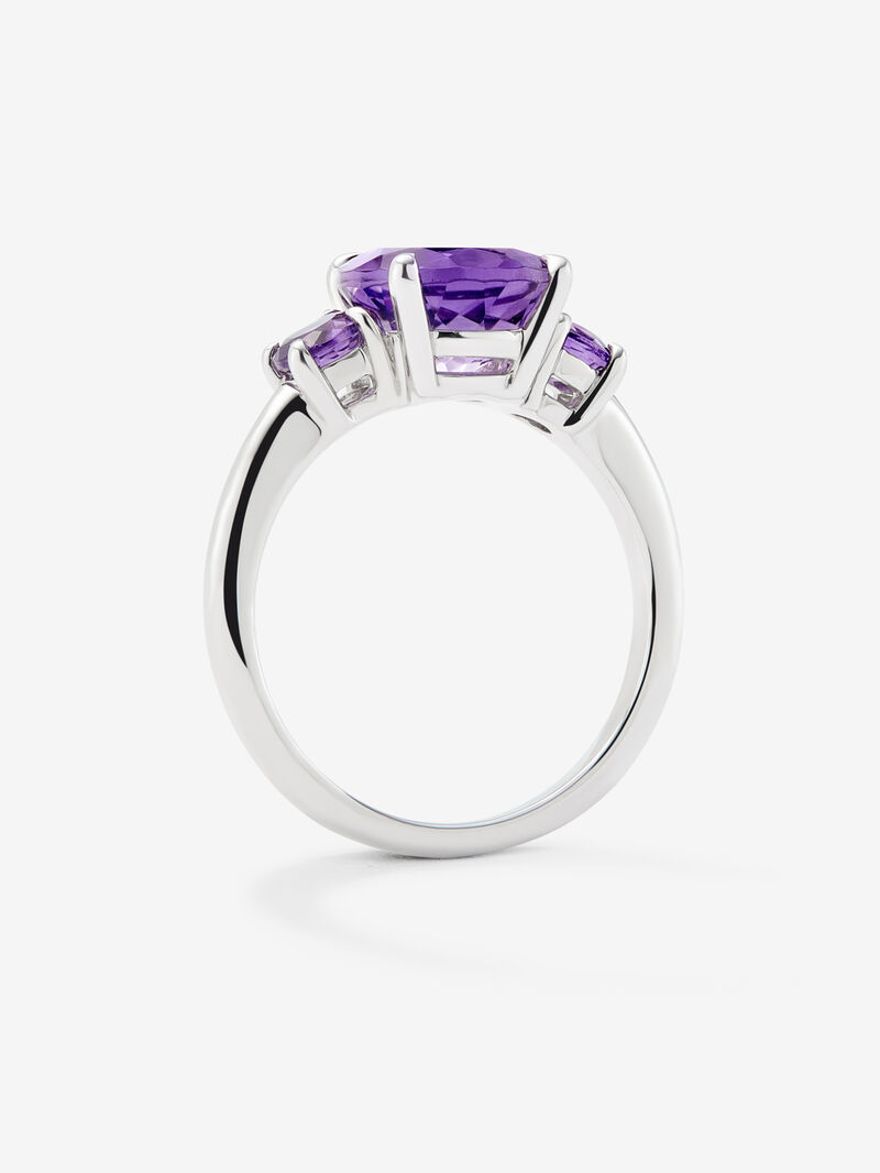 925 silver triple ring with oval-cut purple amethyst of 2.66 cts and 2 brilliant-cut purple amethysts with a total of 0.42 cts image number 2
