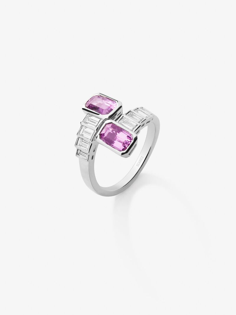 You and me ring in 18K white gold with 2 octagonal-cut pink sapphires with a total of 2.28 cts and 10 baguette-cut diamonds with a total of 0.57 cts image number 0
