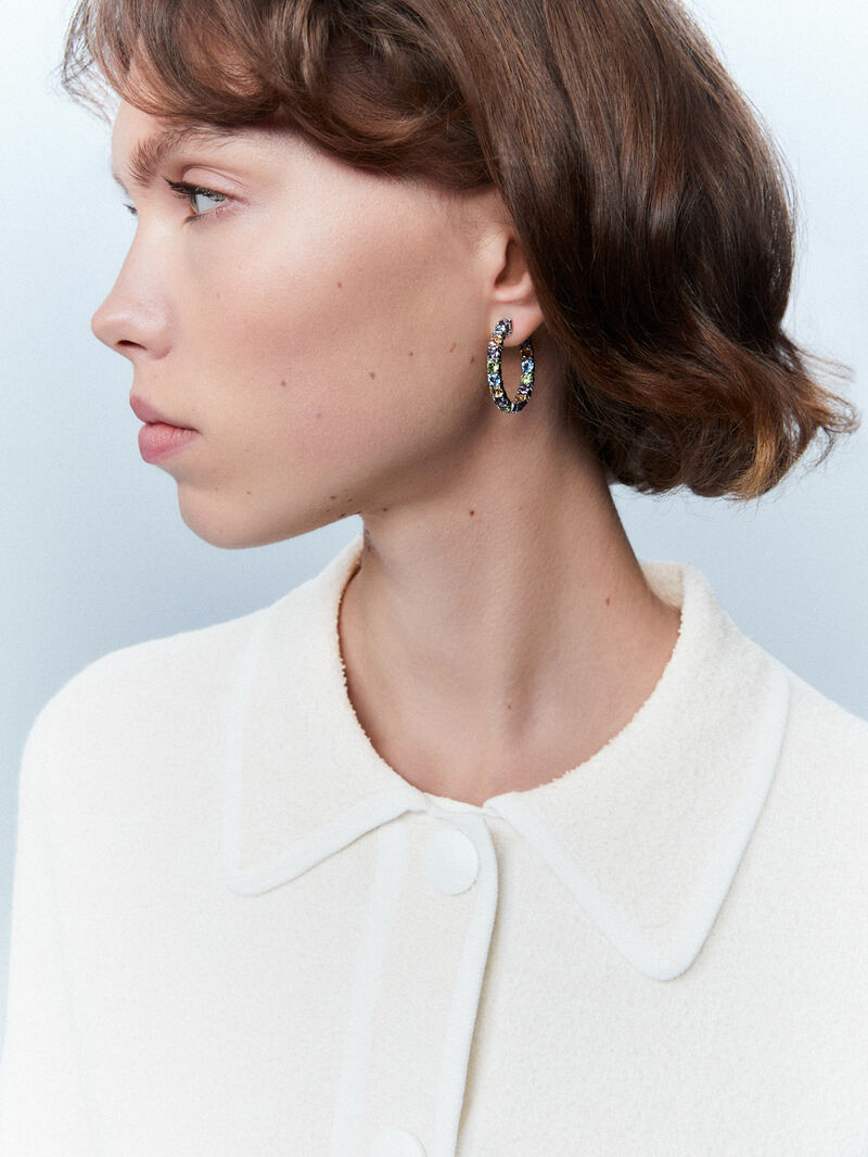 Closed hoop earrings made of 925 silver with multicolor gems image number 3