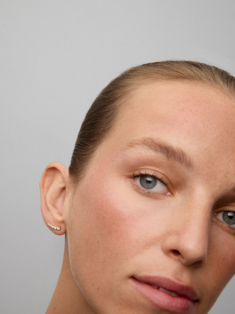 18K yellow gold climbing earrings with 12 brilliant-cut diamonds with a total of 0.34 cts image number 3