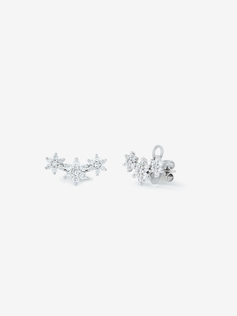 18K White Gold Flower Climber Earrings with Diamonds image number 0