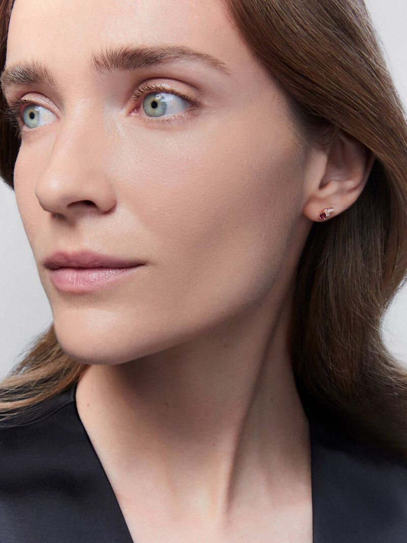 Individual left earring in 18K rose gold with ruby and diamonds image number 3