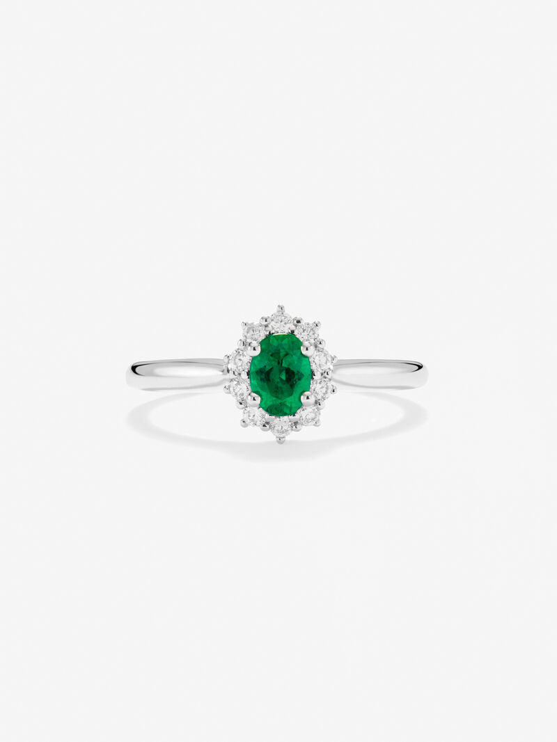 18K white gold ring with oval-cut green emerald of 0.29 cts and brilliant-cut diamonds with a total of 0.24 cts image number 1