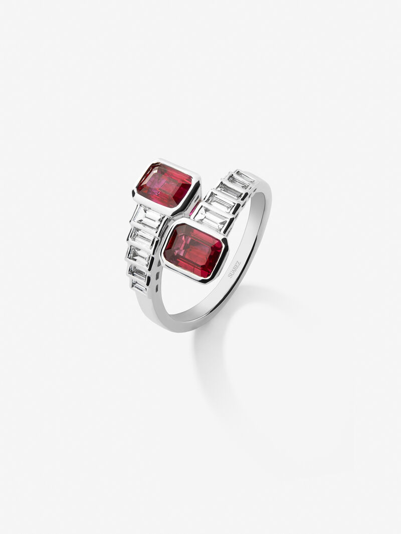 You and I 18k White Gold Ring with Red Rubyes in octagonal 2,06 cts and white diamonds in 0.57 CTS baggos image number 0
