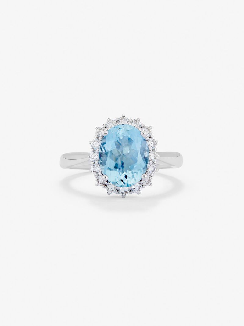 18K White Gold Ring with Aguamarine in 4.29 cts and white diamonds in a brilliant 0.77 cts image number 2