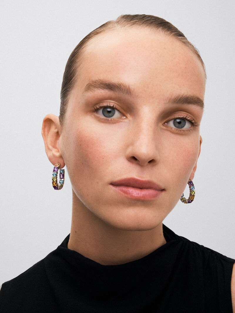 925 silver ring earrings with multicolored gems image number 1