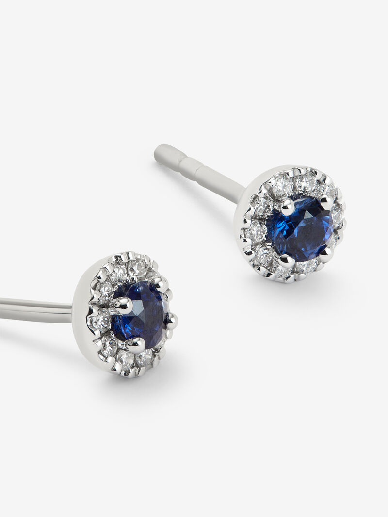  18K White Gold Earrings with 2 Brilliant Cut Blue Sapphires Total 0.72 cts and Brilliant Cut Diamonds Total 0.14 cts image number 2