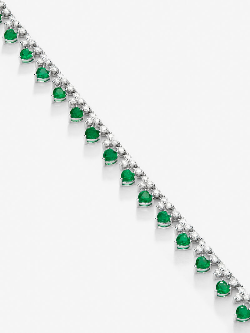18K White Gold Rivière Necklace with green emeralds in the heart size of 4.42 cts and white diamonds in 6.76 cts bright size image number 2