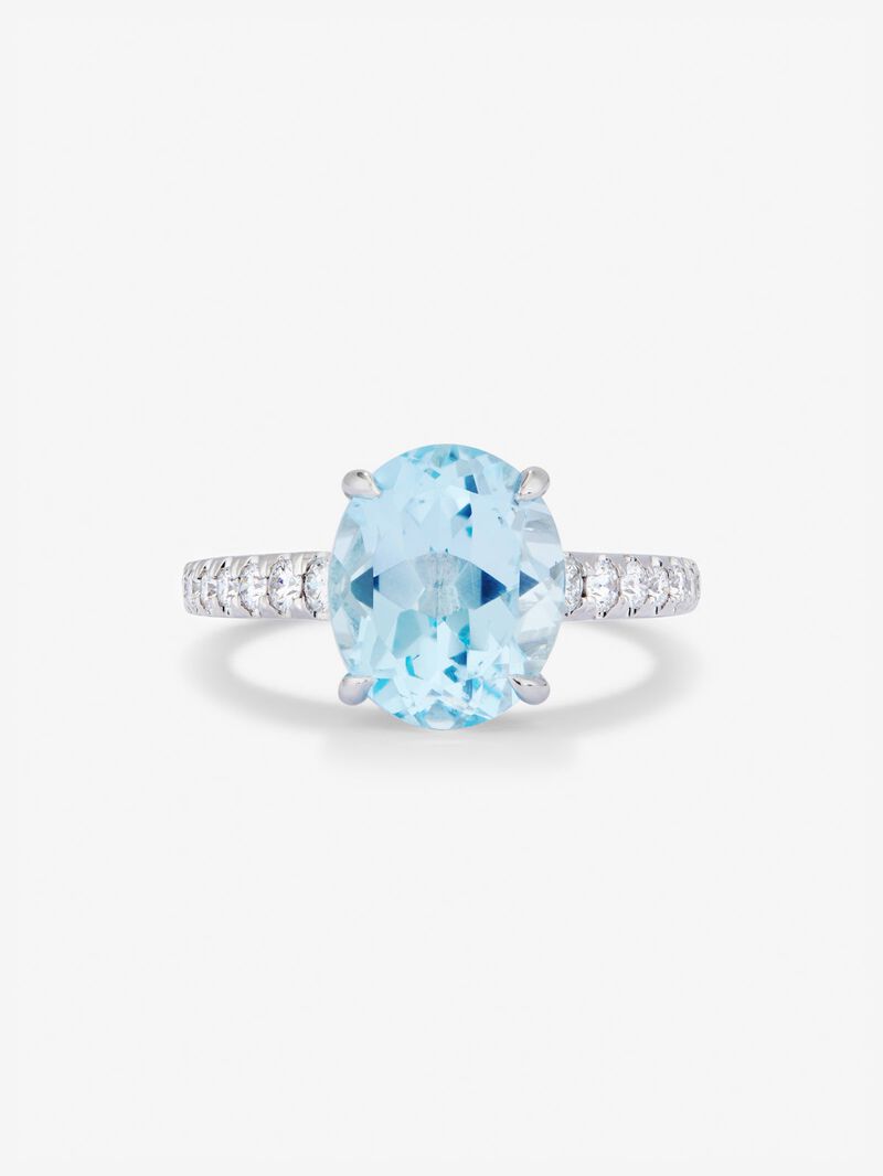 18K yellow gold ring with blue Sky Topacio in 3.8 cts and diamonds in bright size image number 1