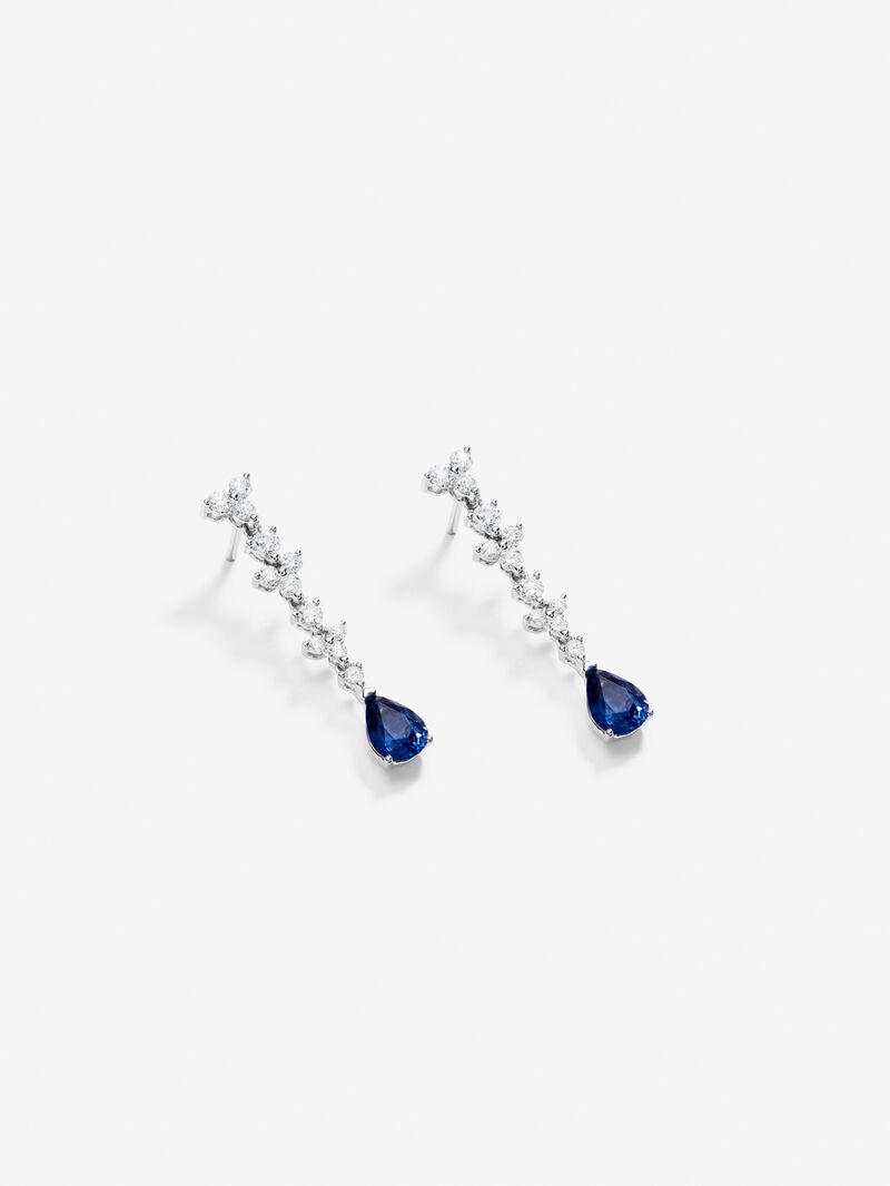 18K white gold earrings with blue zafiros in 1.82 cts and white diamonds in bright 0.86 cts image number 2