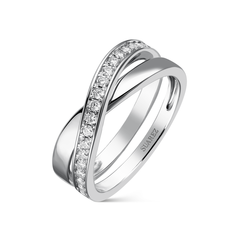 Anillo cruzado de oro blanco de 18kt con diamantes, SO16091-OBD_V
