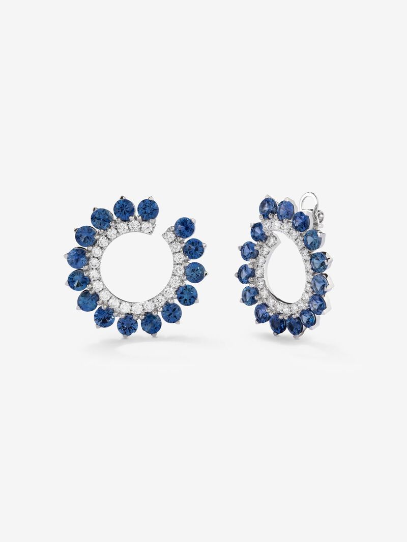 18K White Gold Aro Earrings with Blue Zafiros in Bright Size 5.85 Cts and White Diamonds in Bright Size of 1 CTS image number 0